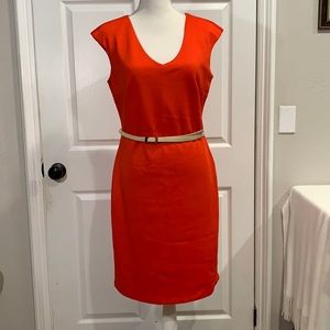 Sharagano Red Career Dress with nude Belt Sz 8